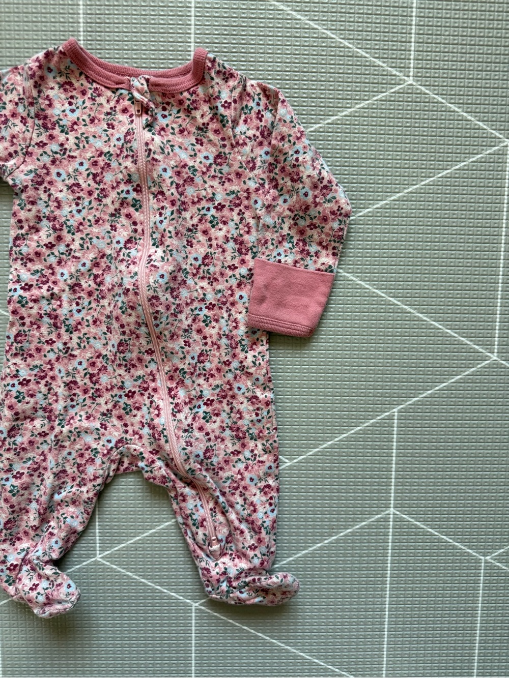 Wonder nation|Baby girl mauve Pink ditsy Floral One-Piece Zip Footed Pajamas••